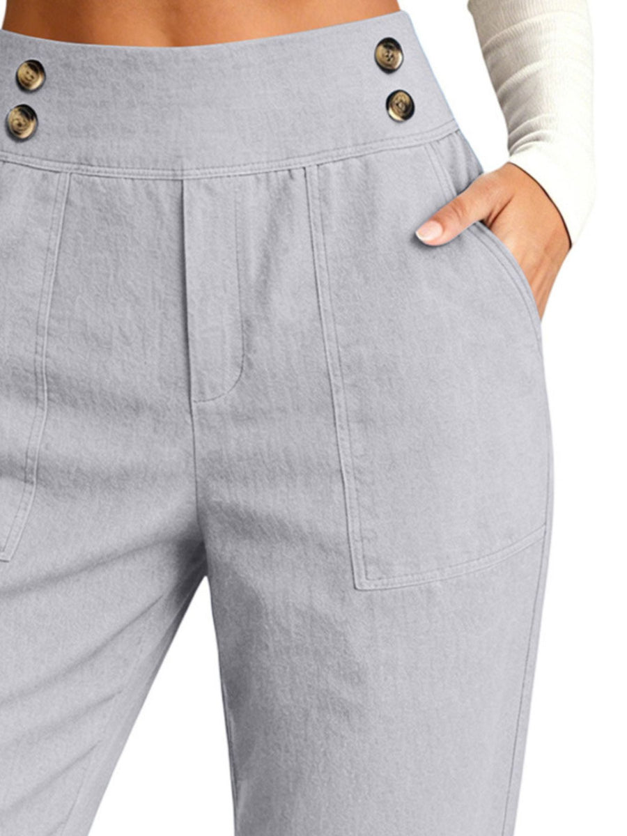 Navy Blue pants with cropped and zip-front