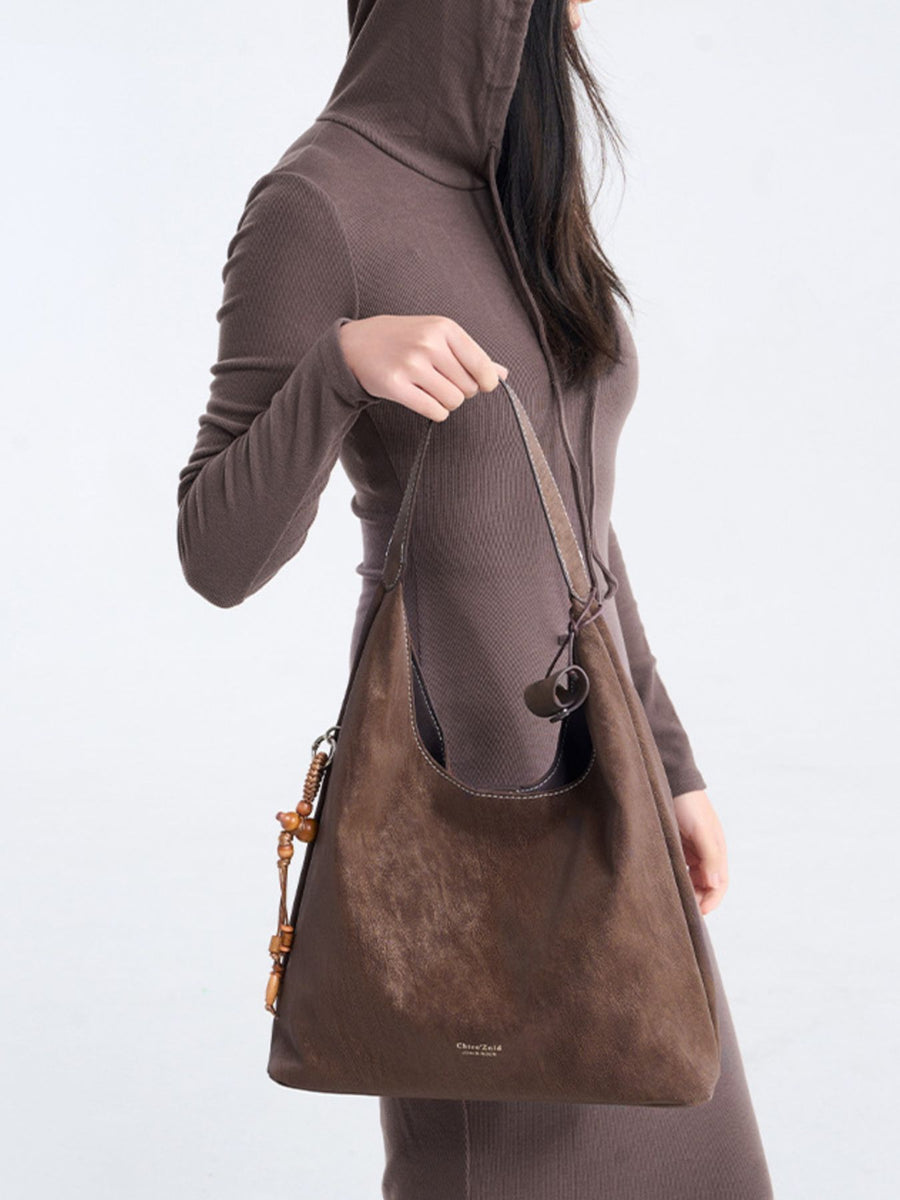 PU Leather Imported Size & handbag in Brown with relaxed silhouette
