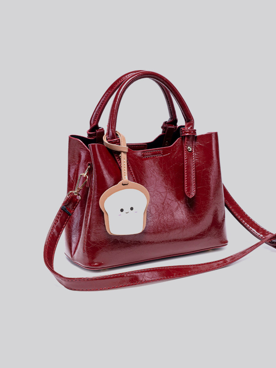 Top Handle Texture Handbag in Wine Red with top handle