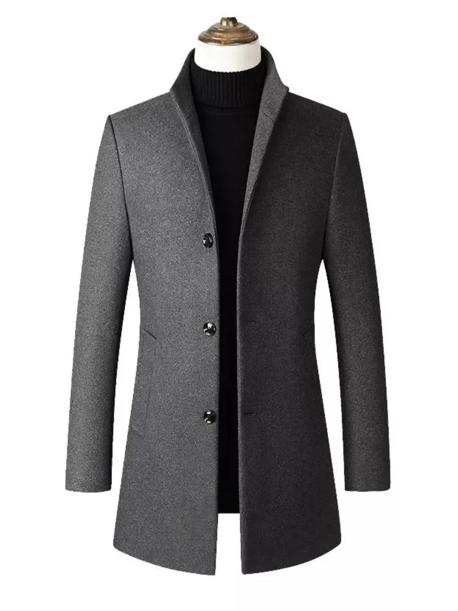 overcoat in charcoal featuring plus-size and slim fit