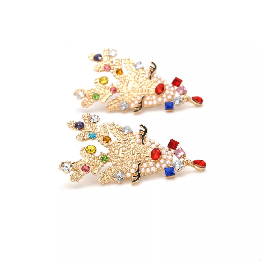 red earrings featuring rhinestone embellishment and novelty