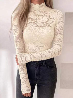 blouse featuring lace in Beige with 95% polyester, 5% elastane Care instructions: Machine wash cold texture