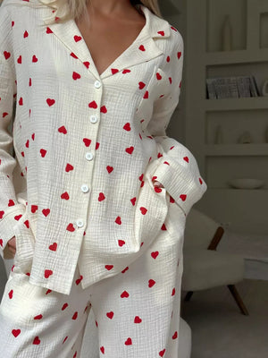 100% polyester Care instructions: Machine wash cold pajama set in Apricot with relaxed silhouette