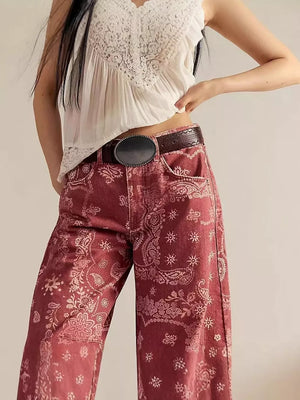95%cotton, 5%spandex Care instructions: Machine wash cold wide-leg jeans in Red with wide-leg silhouette