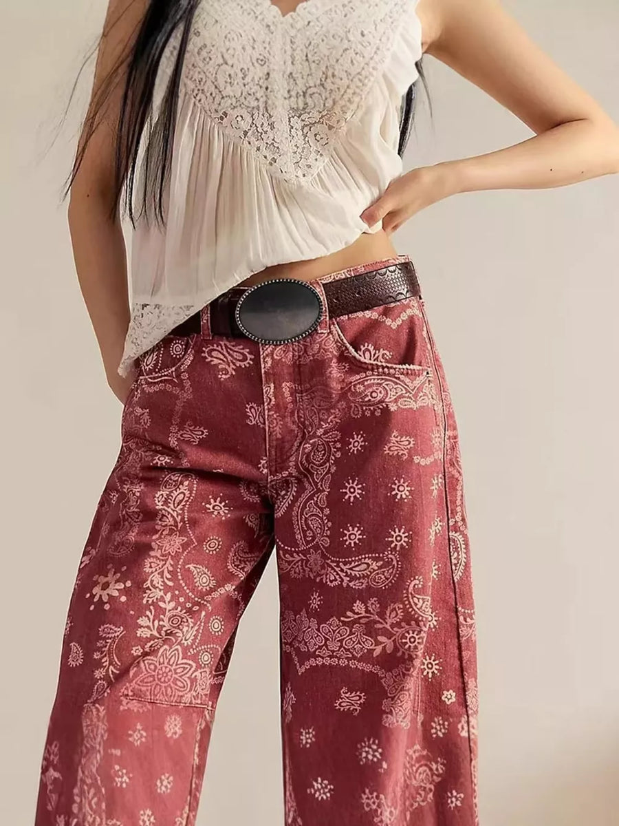 95%cotton, 5%spandex Care instructions: Machine wash cold wide-leg jeans in Red with wide-leg silhouette