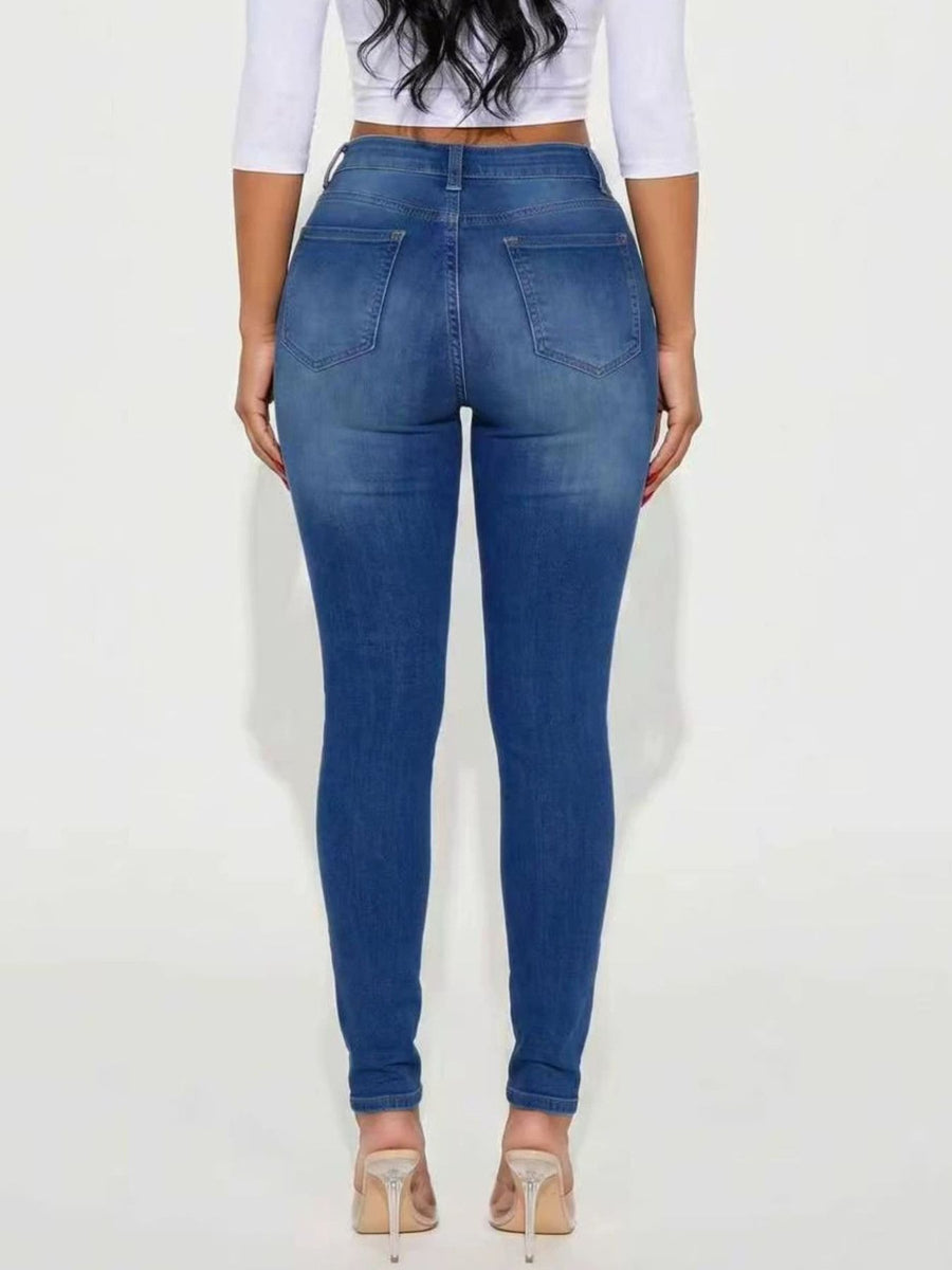 73% Cotton, 14% Rayon, 11% Polyester, 2% Spandex Care instructions: Machine wash skinny jeans in Peacock Blue with slim