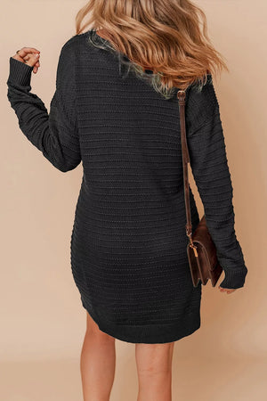 55% acrylic, 45% cotton Care instructions: Machine wash cold sweater dress in Black with shift silhouette