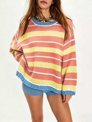 pullover sweater featuring striped in light blue with 100% polyester Care instructions: Machine wash cold texture