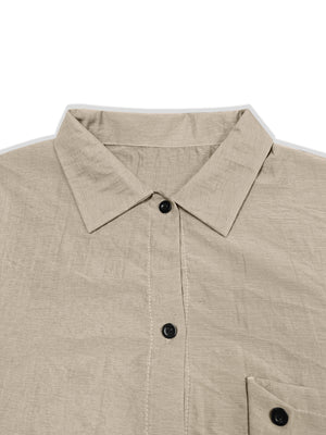 100% polyester Care instructions: Machine wash cold button-down shirt in Khaki Color with relaxed silhouette