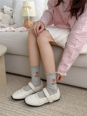 Gray socks with crew-length and elastic