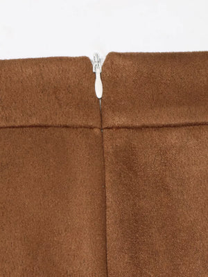 Brown midi skirt with zipper detail