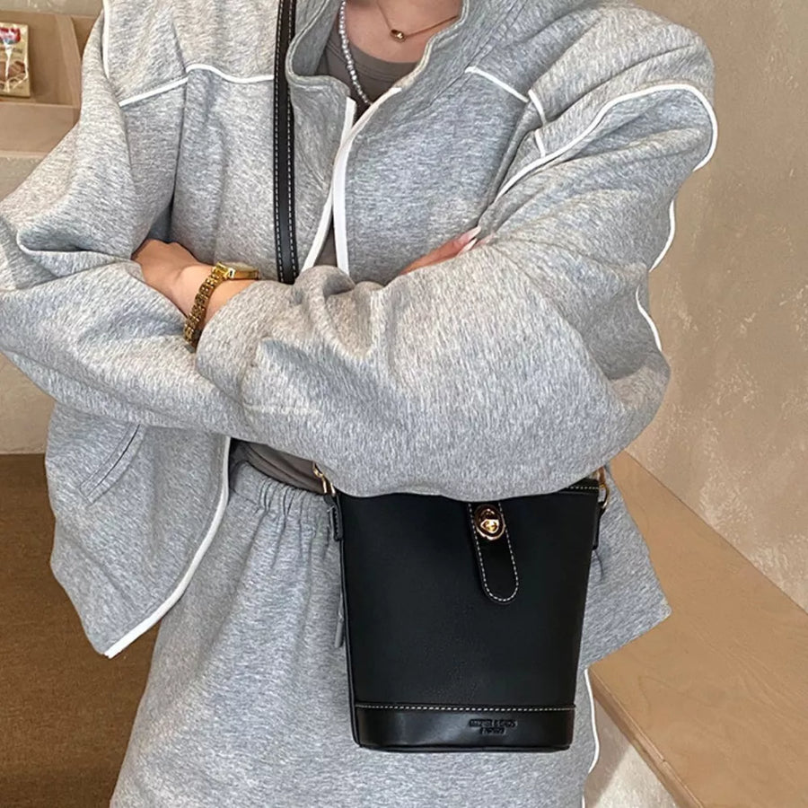 Bucket Leather Crossbody Bag in Black