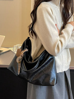 Medium Adjustable-Strap PU Leather Crossbody Bag in Off-white with adjustable strap