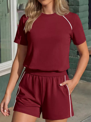 Navy Blue regular t-shirt and shorts set with crew neck