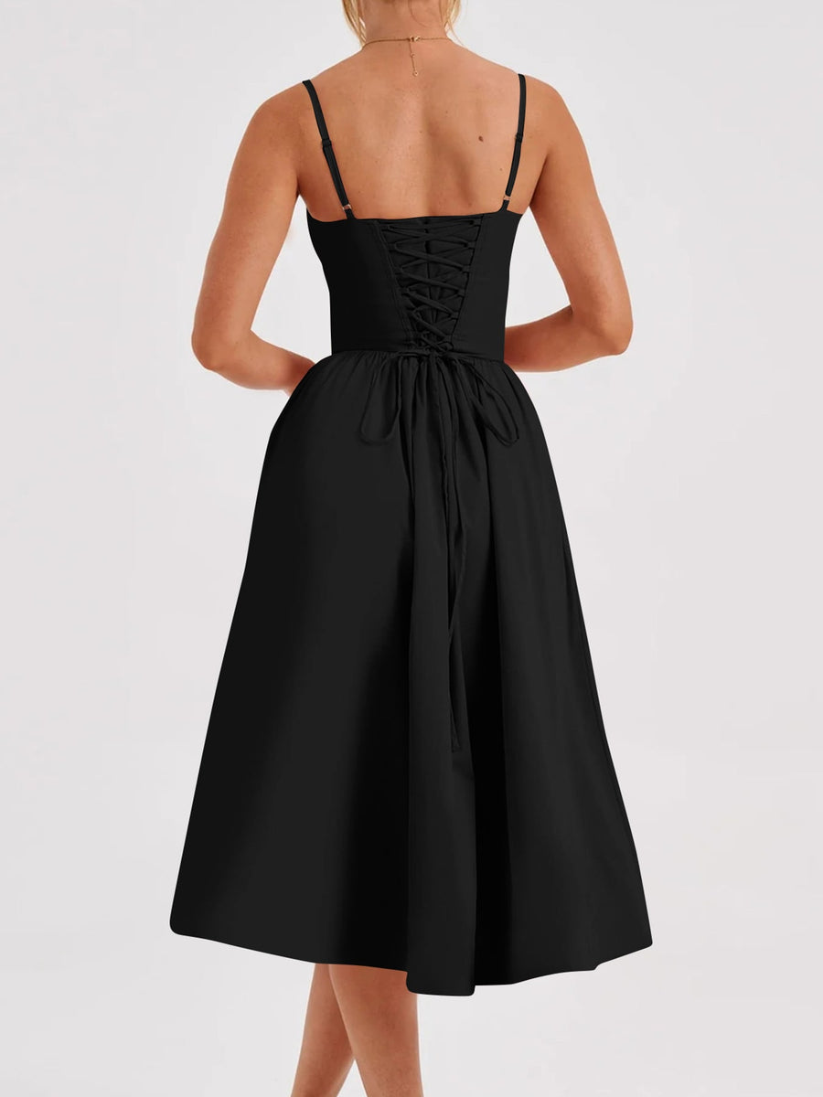 Apricot fit-and-flare midi dress with sweetheart