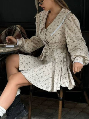 dark grey mini dress with ruffled and puff sleeve