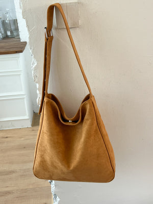 Gray crossbody bag with large and drawstring