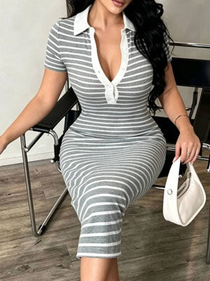 white bodycon dress with stretch and short sleeve