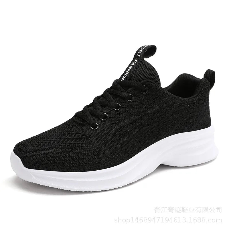 Black textured knit performance runners with white sole and "SPORT FASHION" detail.
