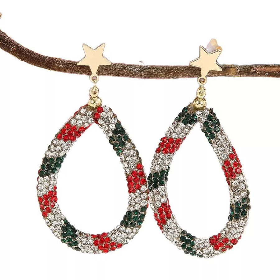 earrings in dark green with color-block and rhinestone embellishment
