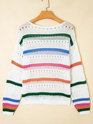 Color Block Striped Pointelle Knit Sweater option 6