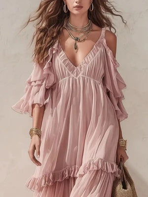 100% polyester Care instructions: Machine wash cold maxi dress in Dusty Pink with A-line silhouette