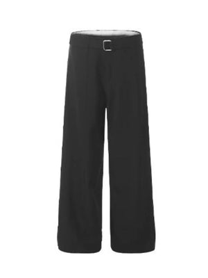 Black wide-leg sweatpants for men with a silver buckle detail at the waist.