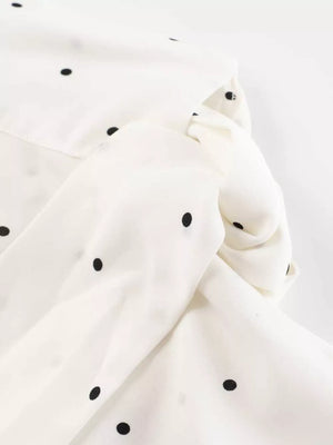 Polka Dot Silk Blouse With Scarf Neck Tie in White with scarf neck tie