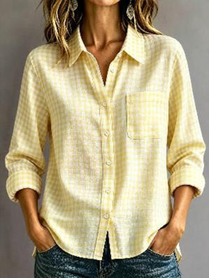 Dusty Blue button-down shirt with button-front and gingham