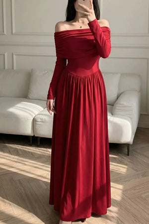 100% polyester Care instructions: Machine wash cold maxi dress in Deep Red with fitted silhouette