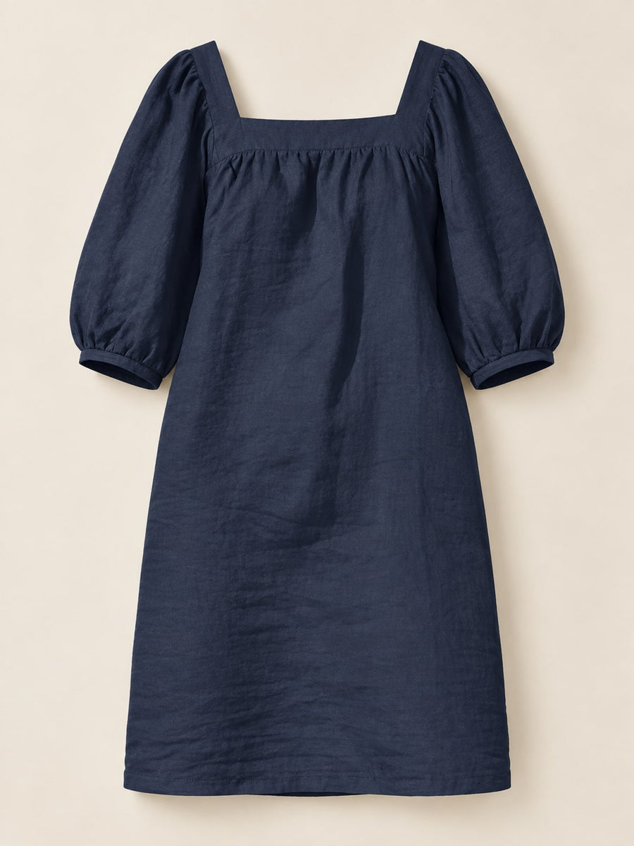 Cotton and linen blend mini dress in Light Blue with relaxed silhouette
