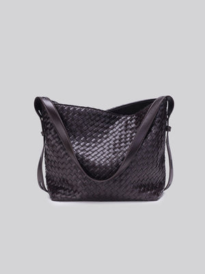 handbag featuring woven in dark brown with PU Leather Imported Size & texture