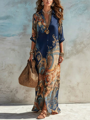 shirt dress featuring ornate print in Light Blue with 100% polyester Care instructions: Machine wash cold texture