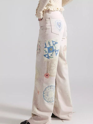 50%cotton, 50%spandex Care instructions: Machine wash cold wide-leg jeans in pale pink with flared silhouette
