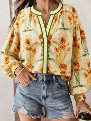 Yellow with Button-down V-neck Top