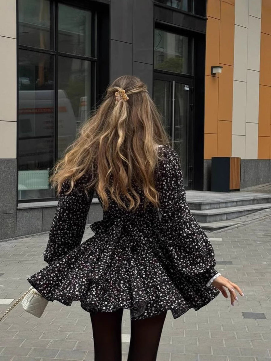 mini dress in Black with buttoned and mini