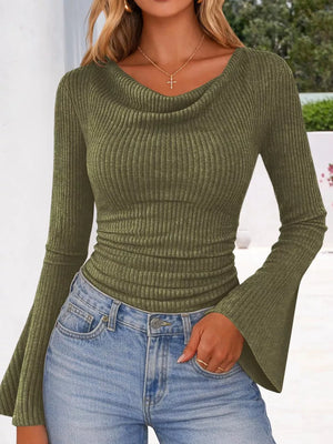 pullover sweater in Apricot with ribbed and hip-length