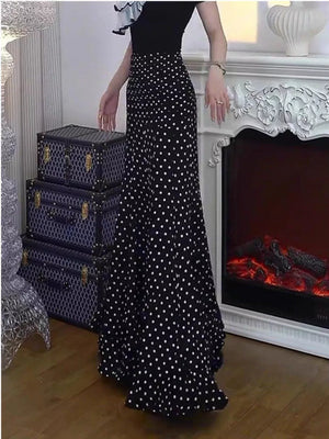 Polka Dot Mermaid Maxi Skirt in black with ruched