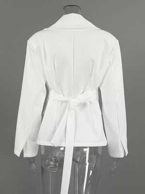 One Button Padded Shoulders Blazer in cream with padded shoulders