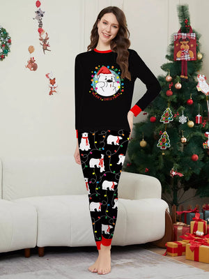 red pajama set featuring two-piece set and graphic print