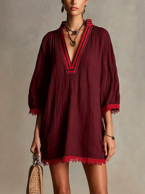Wine Red mini dress with mini and pullover