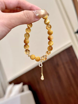 Tiger Eye Beaded Bracelet 18k Gold-plated in golden yellow with beaded
