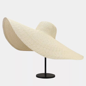 Oversized Wide Brim Straw Sun Hat in Beige with wide brim
