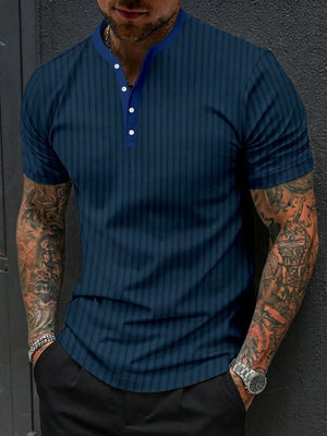 White henley with hip-length and half-button