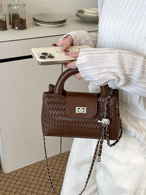 crossbody bag featuring woven in Brown with PU Leather Imported Size & texture