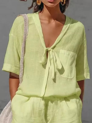 coastal two-piece set in White with v-neck