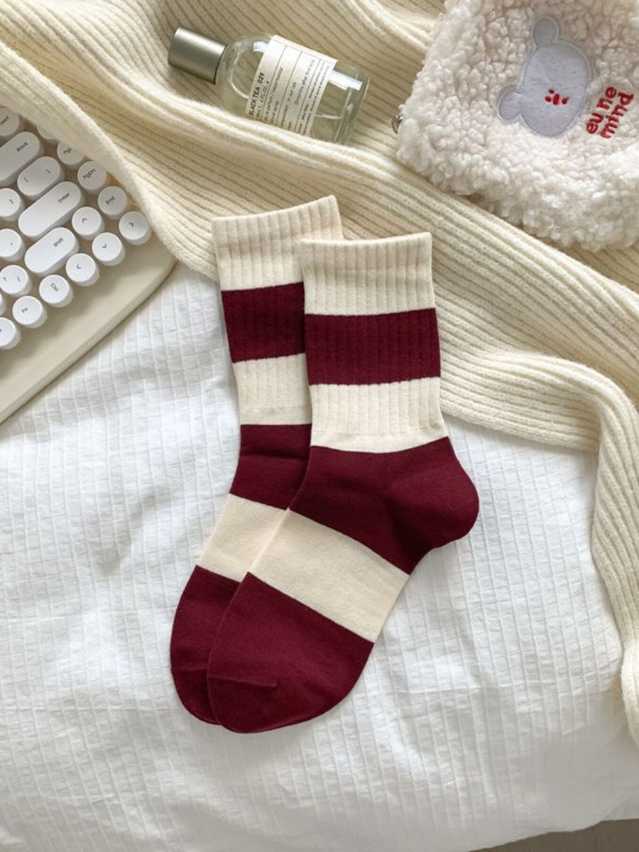 Ribbed Cotton Crew Socks in Style C with ribbed knit