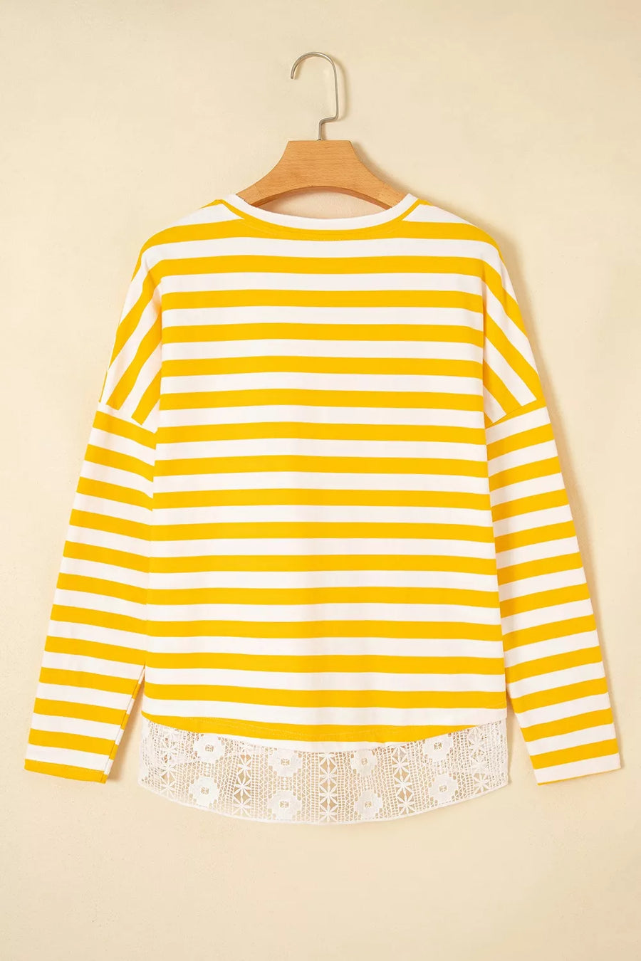 Striped Lace Patchwork V Neck Long Sleeve Shirt option 4