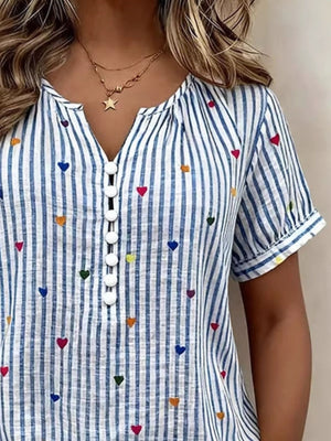 Apricot blouse with hip-length and half-button