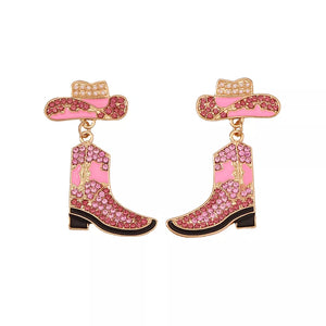 earrings in pink with rhinestone embellishment and 2 inches